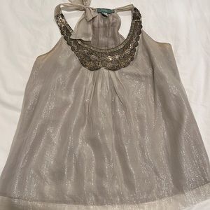 Metallic blouse with bib sequence